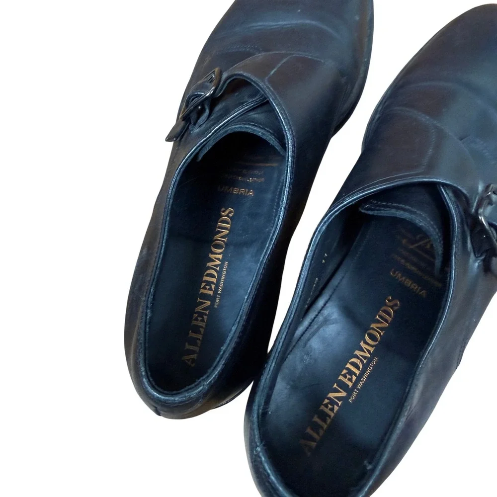 Allen Edmonds Umbria Monk Strap Shoes Mens 11 Black Leather Single Buckle Italy